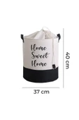 Beyaz Kumaş Fileli Home Sweet Home Baskılı Çok Amaçlı, Dekoratif Oyuncak Sepet - 4