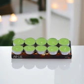 Tealight Mum 10x10 Gr Dekoratif Mumu Kandil Hediyelik Fitilli Mumluk Şamdan Yeşil Renk Kokusuz - 2