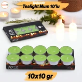 Tealight Mum 10x10 Gr Dekoratif Mumu Kandil Hediyelik Fitilli Mumluk Şamdan Yeşil Renk Kokusuz - 1