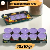 Tealight Mum 10x10 Gr Dekoratif Mumu Kandil Hediyelik Fitilli Mumluk Şamdan Lila Renk Kokusuz - 1