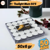 Tealight Mum 50x6 Gr Dekoratif Mumu Kandil Hediyelik Fitilli Mumluk Şamdan Krem Renk Kokusuz - 1