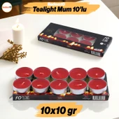 Tealight Mum 10x10 Gr Dekoratif Mumu Kandil Hediyelik Fitilli Mumluk Şamdan Kırmızı Renk Kokusuz - 1