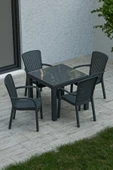 Çavdar Group 90x90 cm Rattan 4 Kişilik Masa Takımı Camlı Sedan Sandalye Bahçe Teras Takımı Oturma Grubu - 1