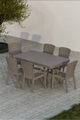 Çavdar Group 90x150 cm Rattan Çapraz 6 Kişilik Masa Takımı Camsız Sedan Sandalye Bahçe Teras Takımı Oturma Grubu - 1