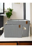 Siyah Çizgili Çok Amaçlı Dolap Içi Oyuncak Saklama Kutusu Sepeti Organizer 2'li 18x22x30 / 37x27x25 - 3