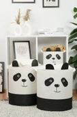 Panda Tasarımlı 2' Li Bebek Çocuk Odası Düzenleyici Saklama Kutusu Oyuncak Kirli Sepeti 37x40 - 1