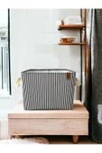 Siyah Çizgili Çok Amaçlı Dolap Içi Oyuncak Saklama Kutusu Sepeti Organizer 2'li 18x22x30 / 37x27x25 - 4