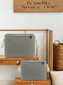 Siyah Çizgili Çok Amaçlı Dolap Içi Oyuncak Saklama Kutusu Sepeti Organizer 2'li 18x22x30 / 37x27x25 - 2