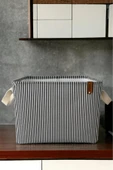 Siyah Çizgili Çok Amaçlı Dolap Içi Oyuncak Saklama Kutusu Sepeti Organizer 2'li 18x22x30 / 37x27x25 - 5