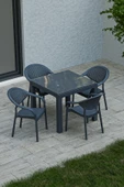Çavdar Group 90x90 cm Rattan 4 Kişilik Masa Takımı Camlı Bambu Sandalye Bahçe Teras Takımı Oturma Grubu - 1