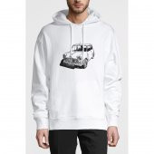 Mini Araba Çizim Baskılı Beyaz Erkek Örme Kapşonlu Sweatshirt Uzun kol - 1