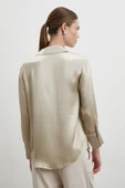Floş Basic Saten Gömlek Bej thumbnail 6