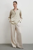 Floş Basic Saten Gömlek Bej thumbnail 2