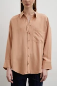 Keten Görünümlüı Linen Prunes Gömlek Pudra thumbnail 5