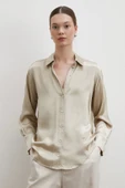 Floş Basic Saten Gömlek Bej thumbnail 3