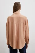 Keten Görünümlüı Linen Prunes Gömlek Pudra thumbnail 6