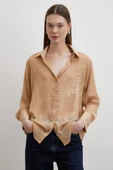 Simli V Yaka Gömlek Gold thumbnail 3