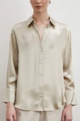 Floş Basic Saten Gömlek Bej thumbnail 5
