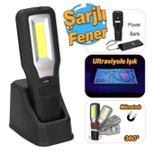 El Feneri Mıknatıslı Şarjlı Güçlü Beyaz ve Sos Işıklı Kamp Lambası Led Aydınlatma Ultraviole Işık - 1