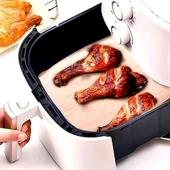 100 Adet Air Fryer Pişirme Kağıdı Tek Kullanımlık Yağ Su Geçirmez Yapışmaz Deliksiz Düz Kare Model - 4