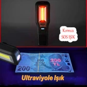 El Feneri Mıknatıslı Şarjlı Güçlü Beyaz ve Sos Işıklı Kamp Lambası Led Aydınlatma Ultraviole Işık - 4