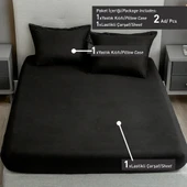 Upstyle Lastikli Çarşaf + Yastık Kılıfı Tek Kişilik Basic Siyah - 4