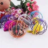 By Nevser® Renkli Metal Kafesli Peluş Fareli Kedi Köpek Oyuncağı Oyun Topu 6 cm - 3