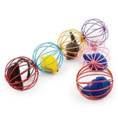 By Nevser® Renkli Metal Kafesli Peluş Fareli Kedi Köpek Oyuncağı Oyun Topu 6 cm - 2