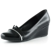 Erkan Saçmacı Colel Siyah Rugan Metal Detaylı Yuvarlak Burun Dolgu Topuklu Günlük Ayakkabı - 1