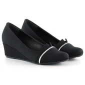 Erkan Saçmacı Colel Siyah Krep Metal Detaylı Yuvarlak Burun Dolgu Topuklu Günlük Ayakkabı - 3