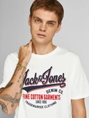 Jack Jones Erkek Jjelogo Bisiklet Yaka Beyaz Tişört 12199474 - 4