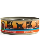 MY FOOD 12 ADET JÖLELİ PARÇA ETLİ YETİŞKİN KEDİ YAŞ MAMASI BALIKLI 100 GRAM - 1