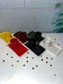 Arsim Home 6 Kişilik Sunum Tabaklı Renkli seramik Fincan Takımı - 1