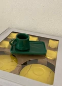 Arsim Home  Yeşil 6 Kişilik Sunum Tabaklı Seramik Fincan Takımı - 1