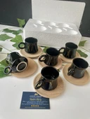 Arsim Home Ahşap tabaklı 6 Kişilik Siyah Fincan Takımı - 3