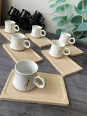 Arsim Home  6 Kişilik Ahşap Tabaklı Kare Beyaz Yaldızlı Fincan Takımı - 1