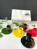 Arsim Home Renkli Yuvarlak Sunum Tabaklı 6 Kişilik Seramik Fincan Takımı - 1