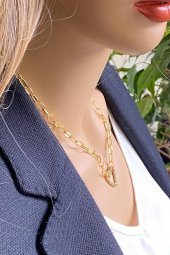 Gold Zirkon Taşlı Kalp Zincir Kolye - 3