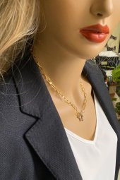 Gold Zirkon Taşlı Yıldız Zincir Kolye - 3