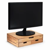 Woodsaka - 3Line A4 Çekmeceli - Monitör Standı - 2 Katlı - 3 Çekmeceli - Kiraz Ağacından - 2