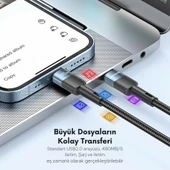 Essager 0.50CM PD 100W QC4.0 Süper Hızlı Type C To Type C Şarj Data Kablosu, Akım,Isı, Batarya Korumalı - 4