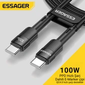 Essager 1 Metre PD 100W QC4.0 Süper Hızlı Type C To Type C Şarj Data Kablosu, Akım,Isı, Batarya Korumalı - 2