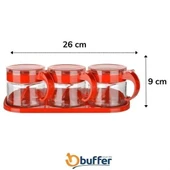 BUFFER®  Kırmızı 3lü Standlı Kapaklı Kaşıklı Cam Hava Sızdırmaz Baharatlık Takımı  KC-386 - 4