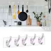 BUFFER® 5'li Güçlü Yapışkanlı Şeffaf Duvar Askısı Banyo Mutfak Düzenleyici Pratik Askılık - 1