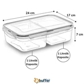 BUFFER® 2 Bölmeli 1+1 Litre Kilitli Kapaklı Erzak Saklama Kabı LC-525 - 2