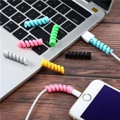 4lü Apple, Android Şaj Kablosu Koruyucu Silikon Spiral Yay Aparat - 1