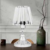 Gerçek Kristal Cam Başlık Krom Metal Gövdeli Yatak Odası Abajur Salon Lambası thumbnail 1