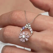Gümüş Pembe Dönen Çiçek Kadın Kolye - 2