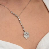 Gümüş Sıralı Zirkon Taşlı Yonca Kadın Kolye - 4