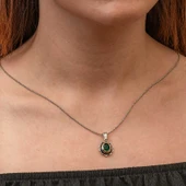 Gümüş Yeşil Çiçek Desenli Otantik Kadın Kolye - 3